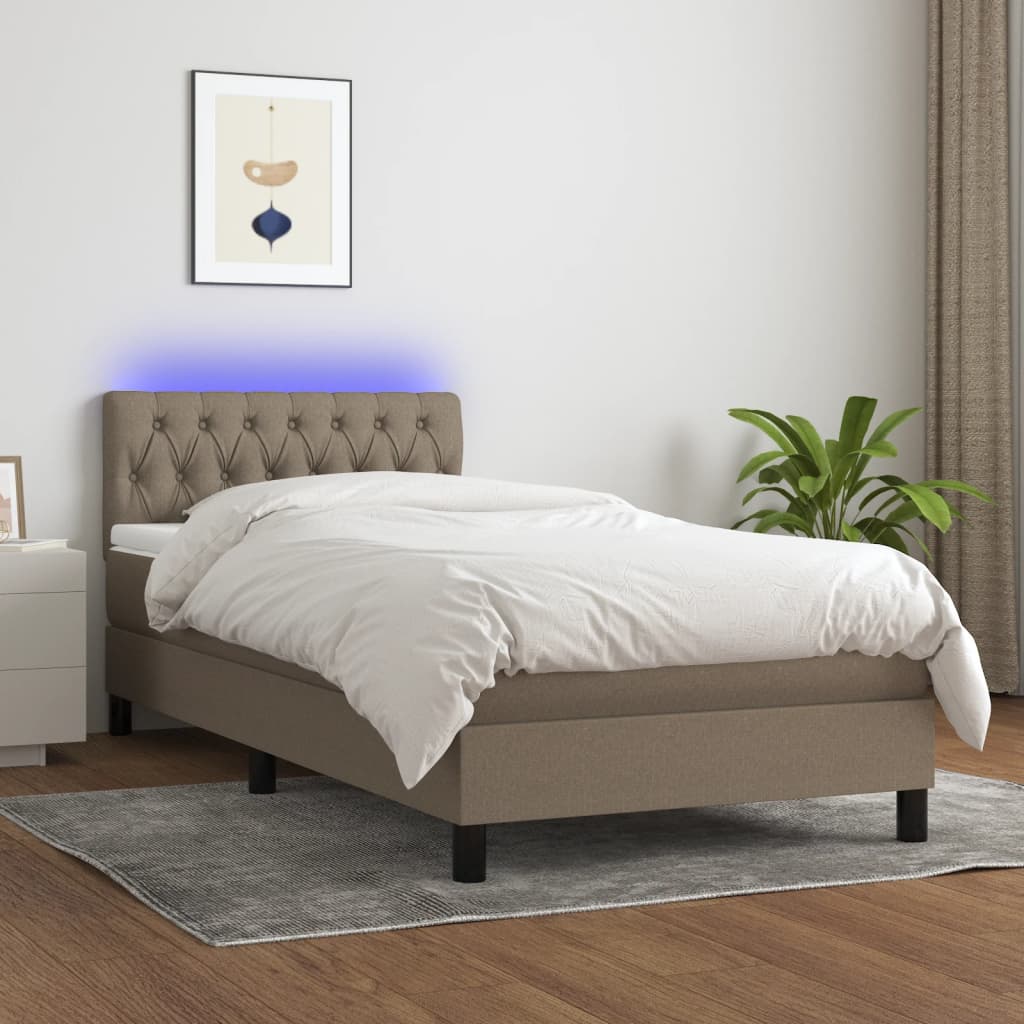 kontinentalseng med LED-lys 90x190 cm stof gråbrun