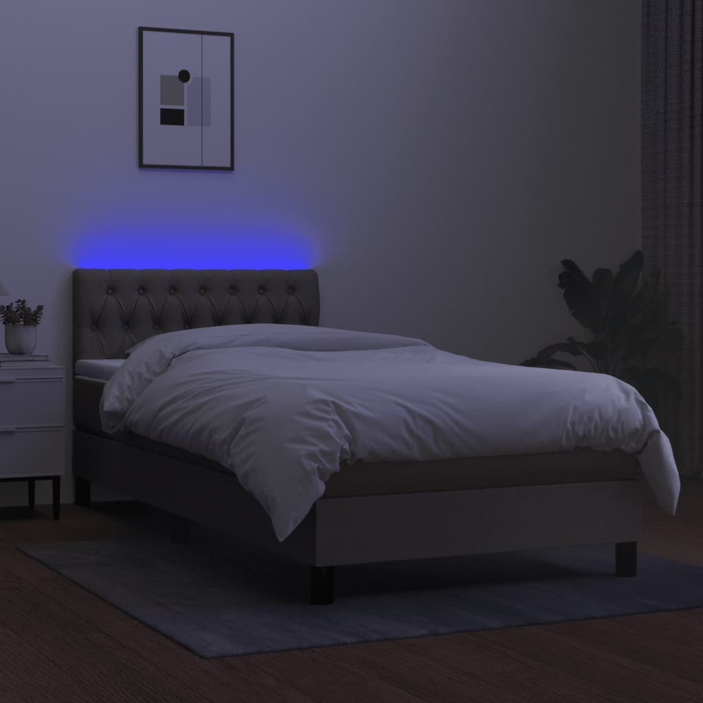 kontinentalseng med LED-lys 90x200 cm stof gråbrun