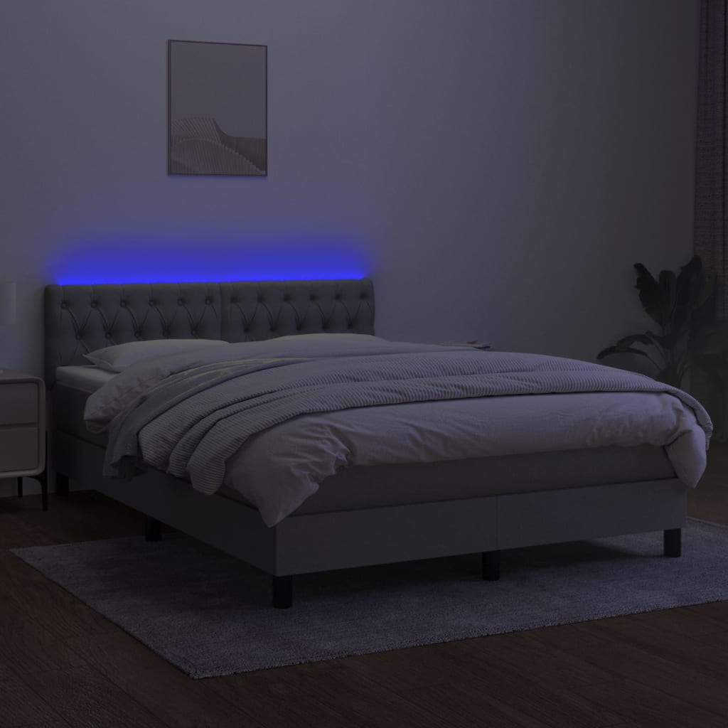 kontinentalseng med LED-lys 140x190 cm stof lysegrå