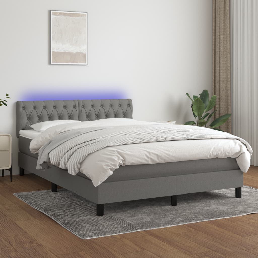 kontinentalseng med LED-lys 140x190 cm stof mørkegrå