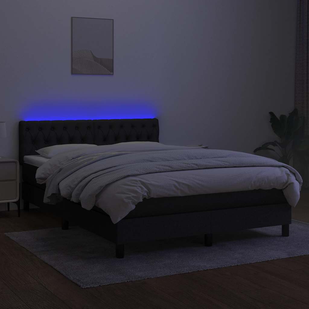 kontinentalseng med LED-lys 140x190 cm stof sort