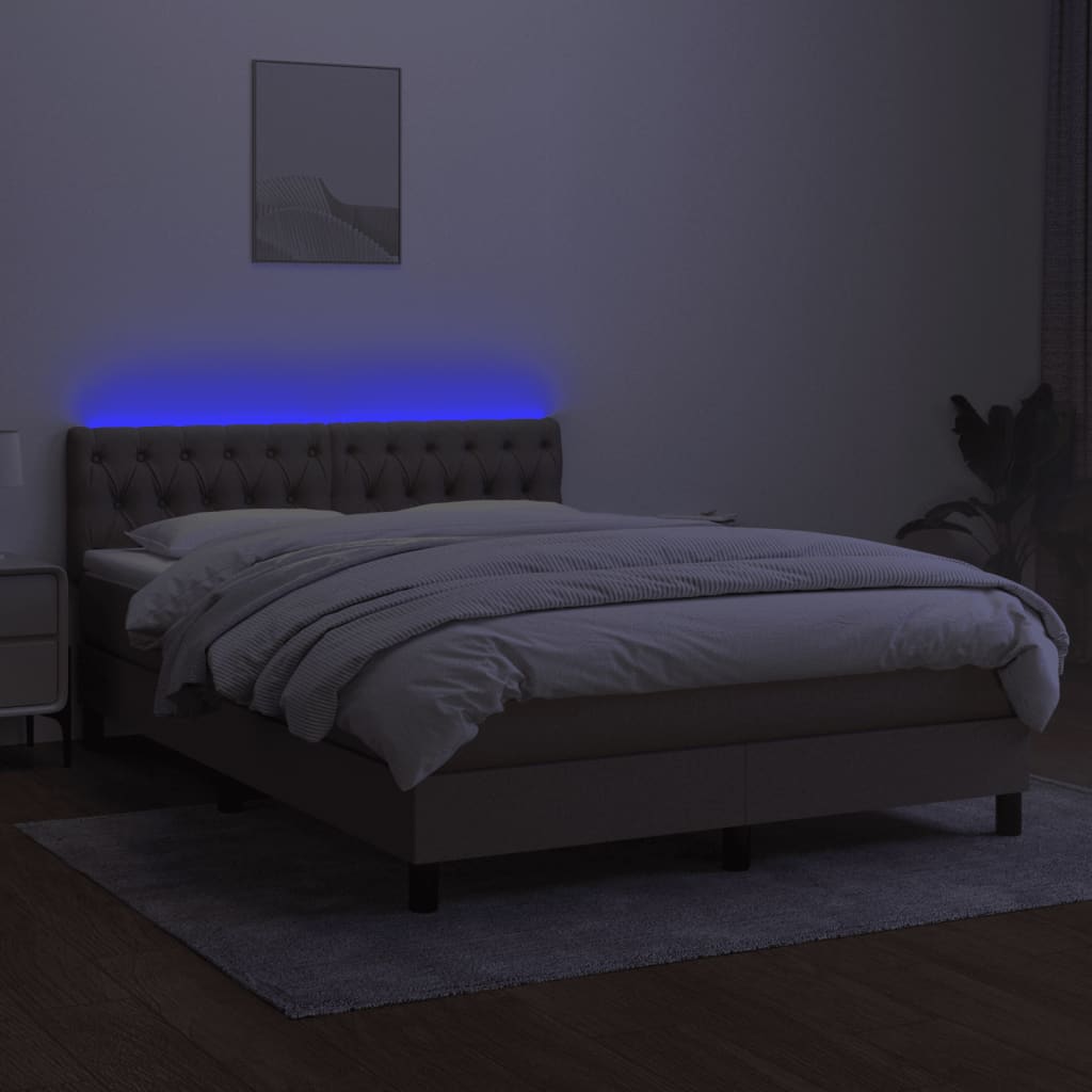 kontinentalseng med LED-lys 140x190 cm stof gråbrun
