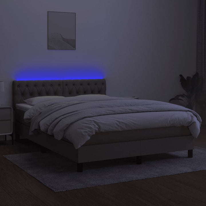 kontinentalseng med LED-lys 140x190 cm stof gråbrun