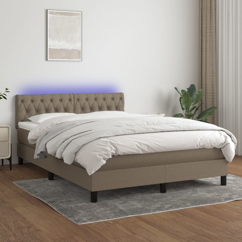 kontinentalseng med LED-lys 140x190 cm stof gråbrun