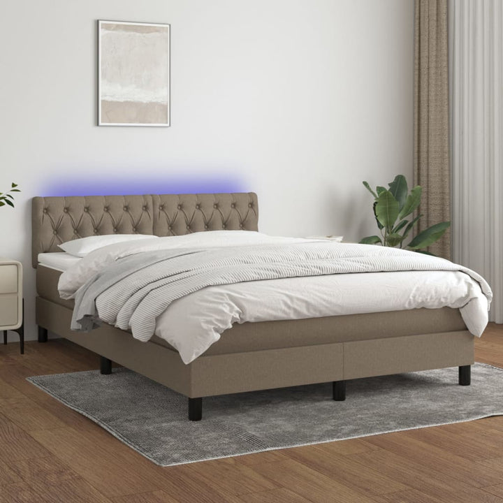 kontinentalseng med LED-lys 140x190 cm stof gråbrun