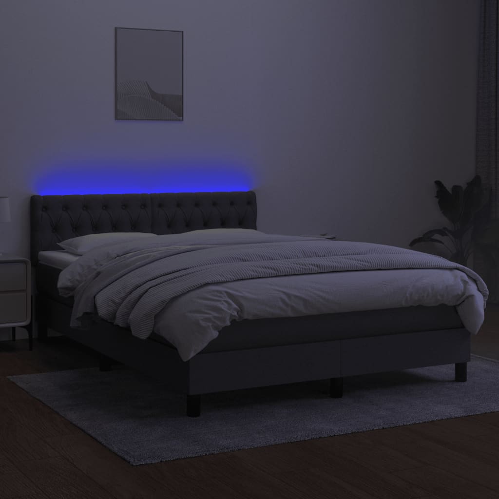 kontinentalseng med LED-lys 140x200 cm stof mørkegrå