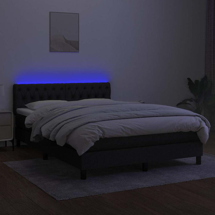 kontinentalseng med LED-lys 140x200 cm stof sort