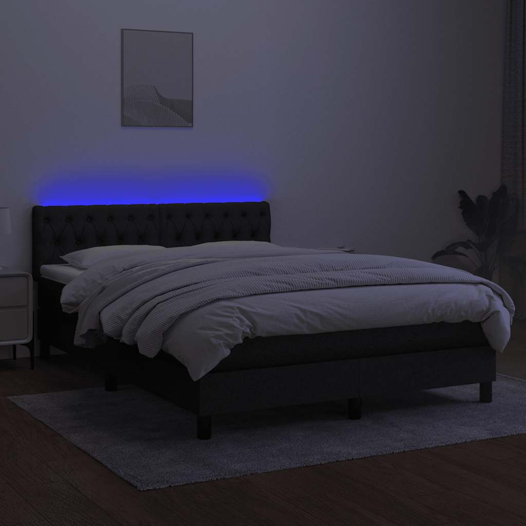 kontinentalseng med LED-lys 140x200 cm stof sort