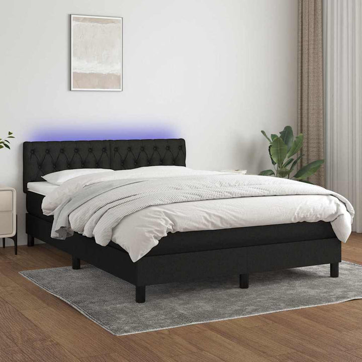 kontinentalseng med LED-lys 140x200 cm stof sort