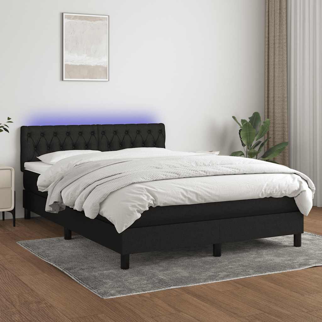 kontinentalseng med LED-lys 140x200 cm stof sort
