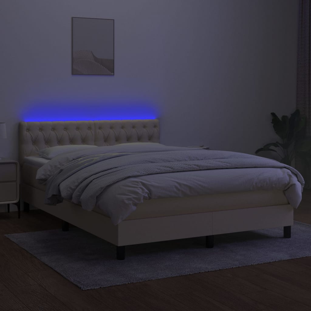 kontinentalseng med LED-lys 140x200 cm stof cremefarvet