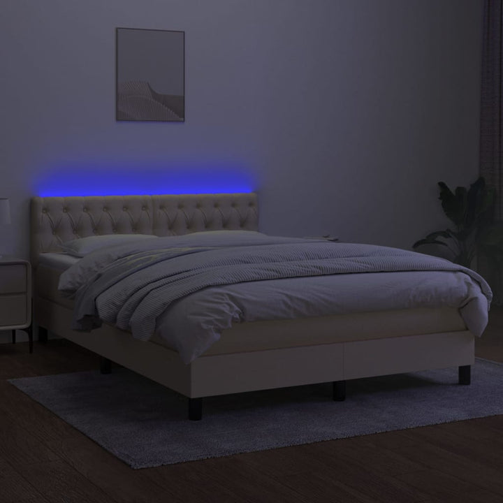kontinentalseng med LED-lys 140x200 cm stof cremefarvet