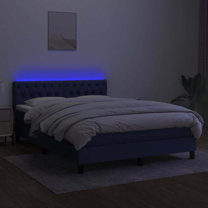 kontinentalseng med LED-lys 140x200 cm stof blå