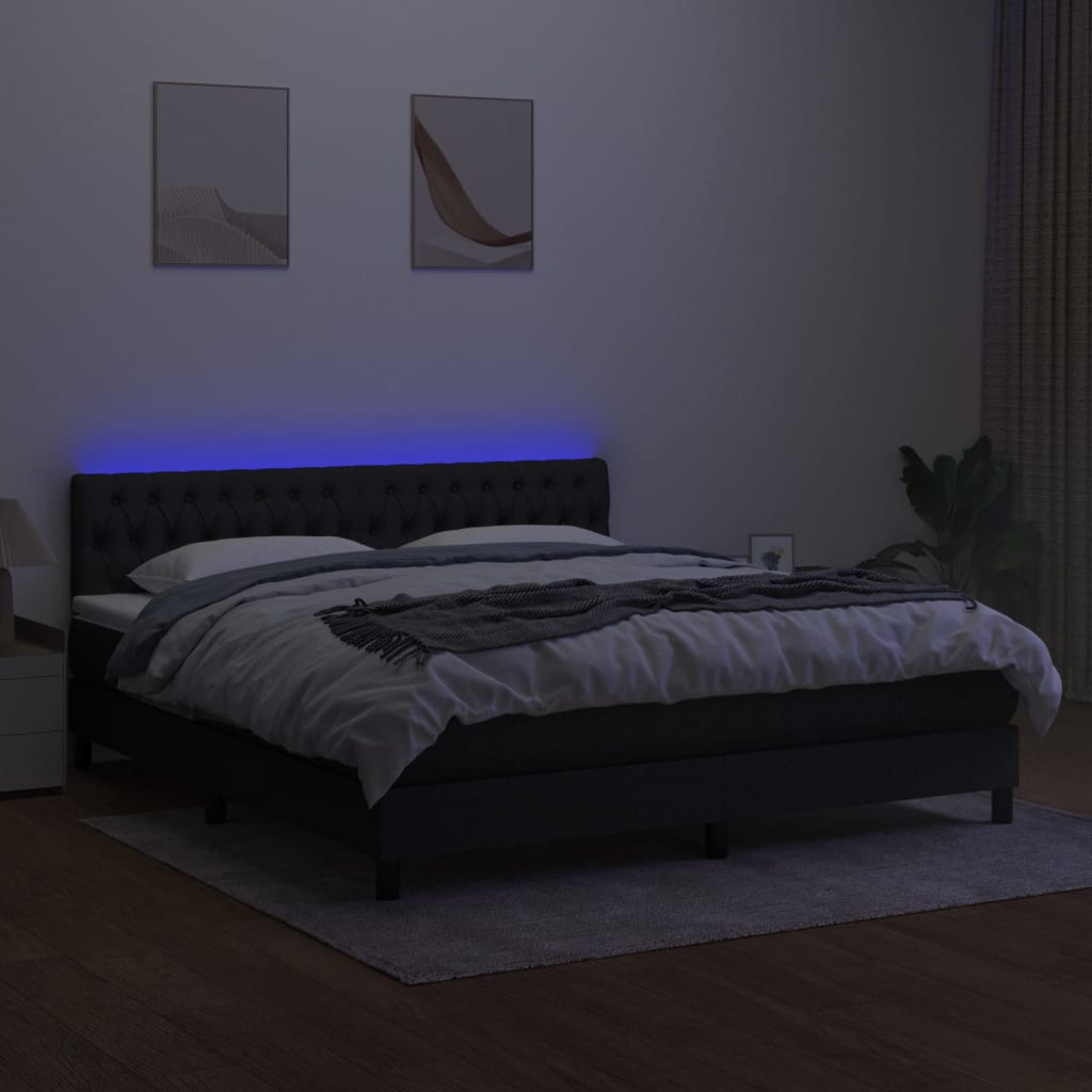 kontinentalseng med LED-lys 160x200 cm stof sort
