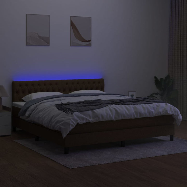 kontinentalseng med LED-lys 160x200 cm stof mørkebrun