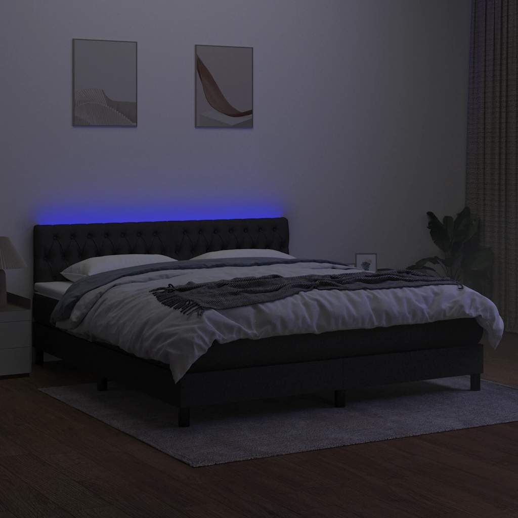 kontinentalseng med LED-lys 180x200 cm stof sort