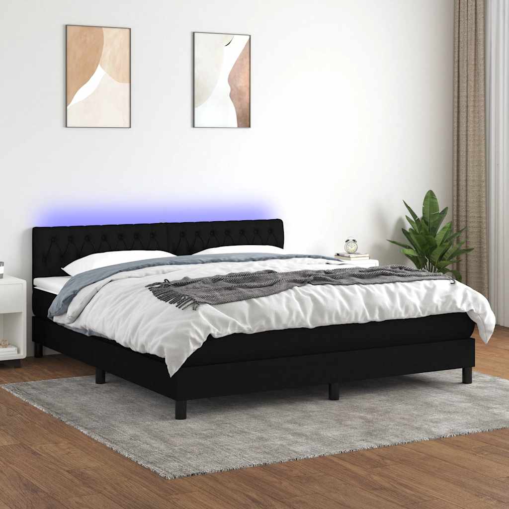kontinentalseng med LED-lys 180x200 cm stof sort