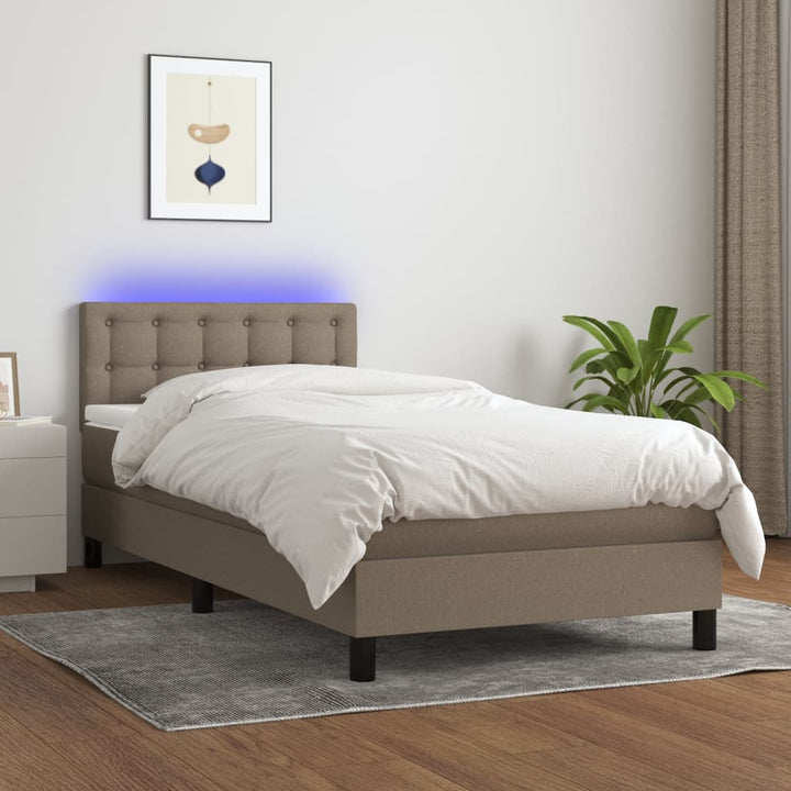 kontinentalseng med LED-lys 90x190 cm stof gråbrun