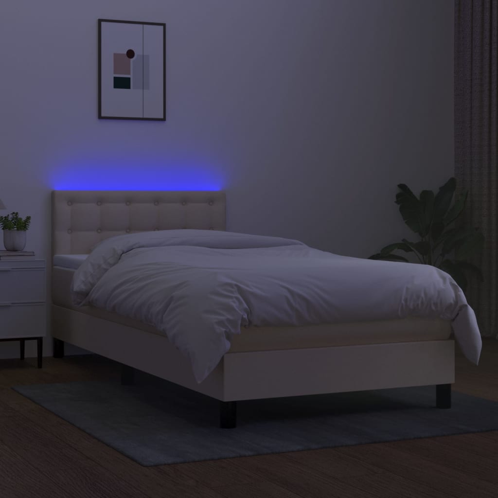 kontinentalseng med LED-lys 90x200 cm stof cremefarvet