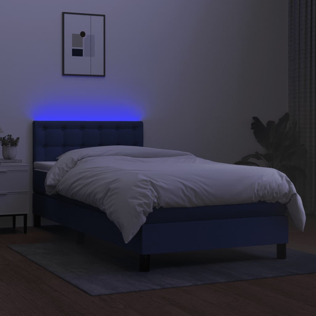 kontinentalseng med LED-lys 90x200 cm stof blå