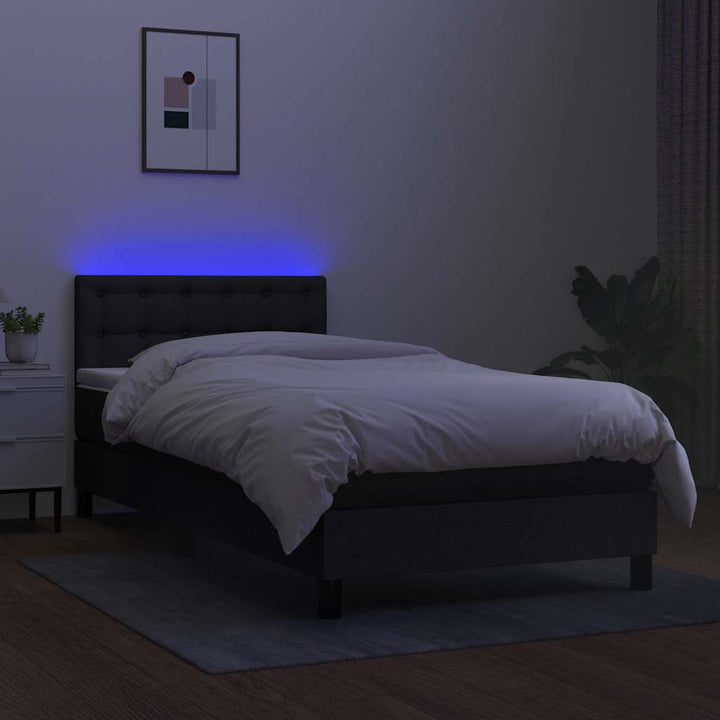 kontinentalseng med LED-lys 100x200 cm stof sort