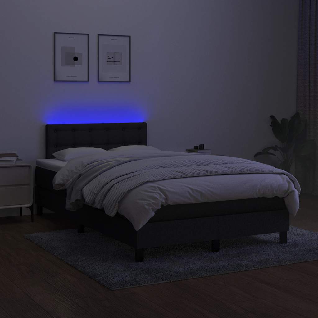 kontinentalseng med LED-lys 120x200 cm stof sort