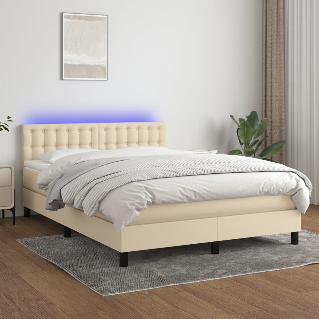 kontinentalseng med LED-lys 140x190 cm stof cremefarvet