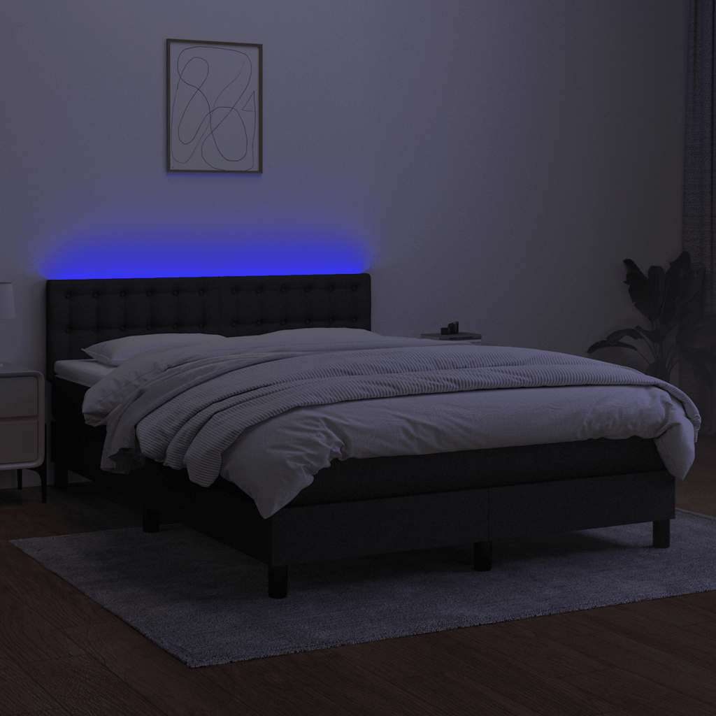 kontinentalseng med LED-lys 140x200 cm stof sort