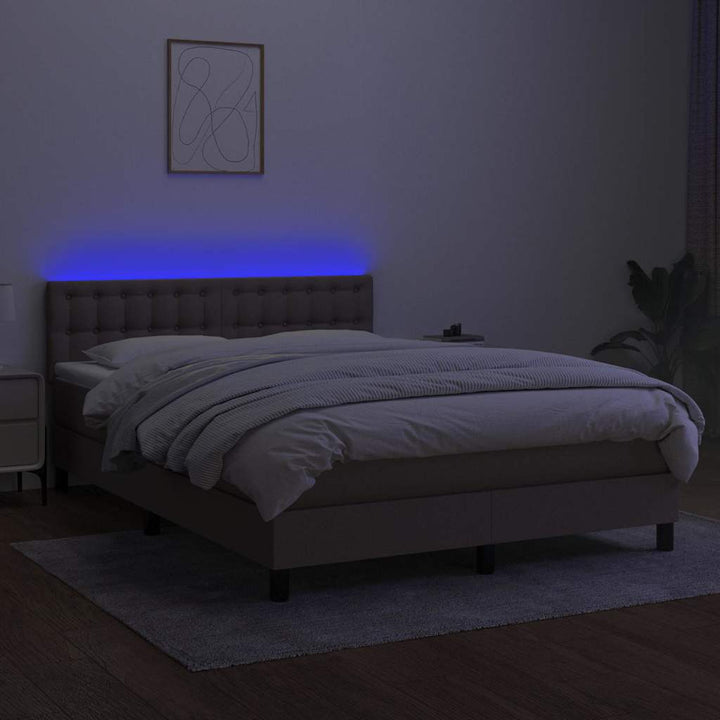 kontinentalseng med LED-lys 140x200 cm stof gråbrun