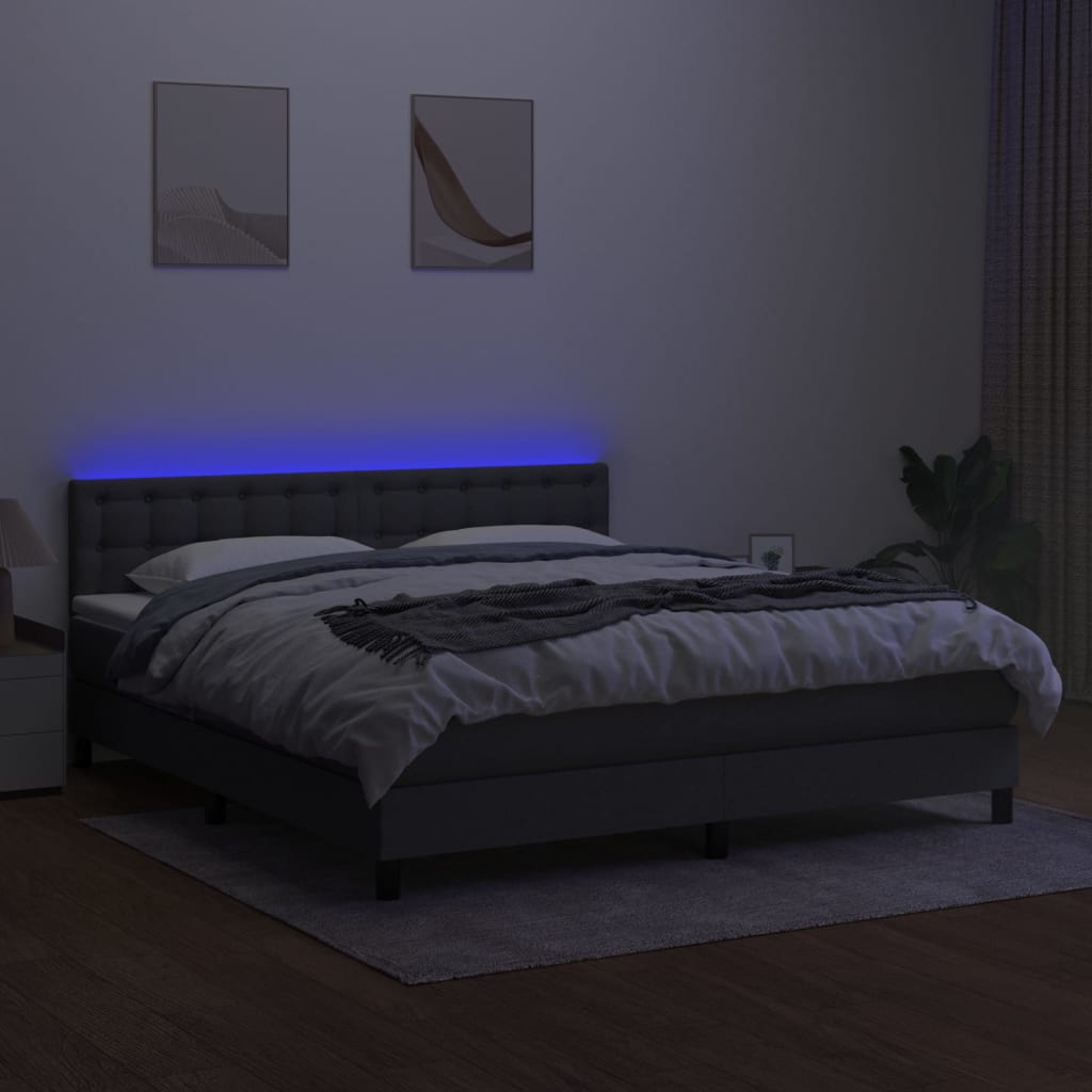 kontinentalseng med LED-lys 160x200 cm stof mørkegrå
