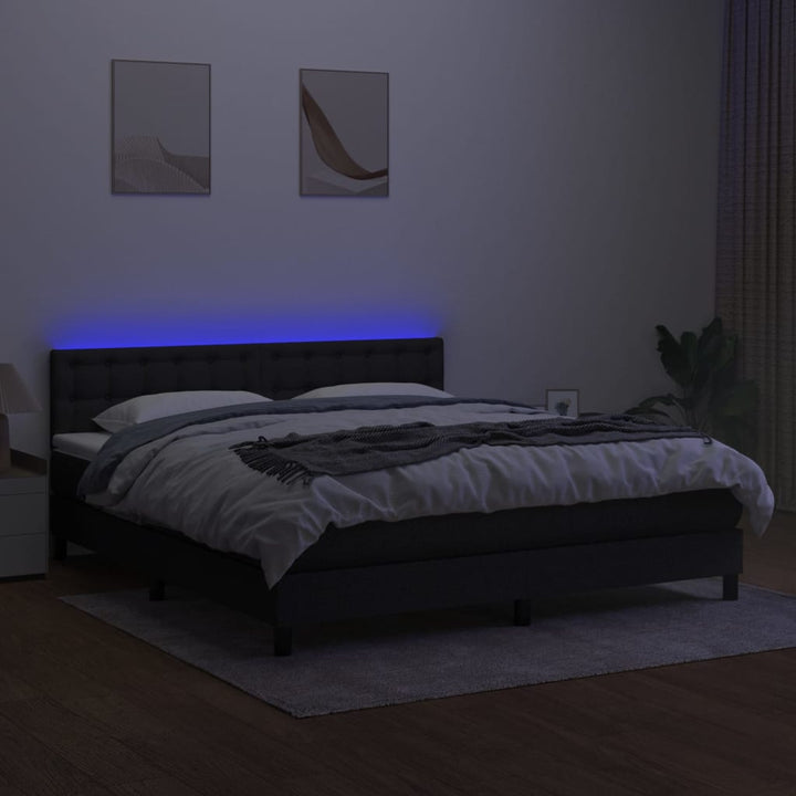 kontinentalseng med LED-lys 160x200 cm stof sort