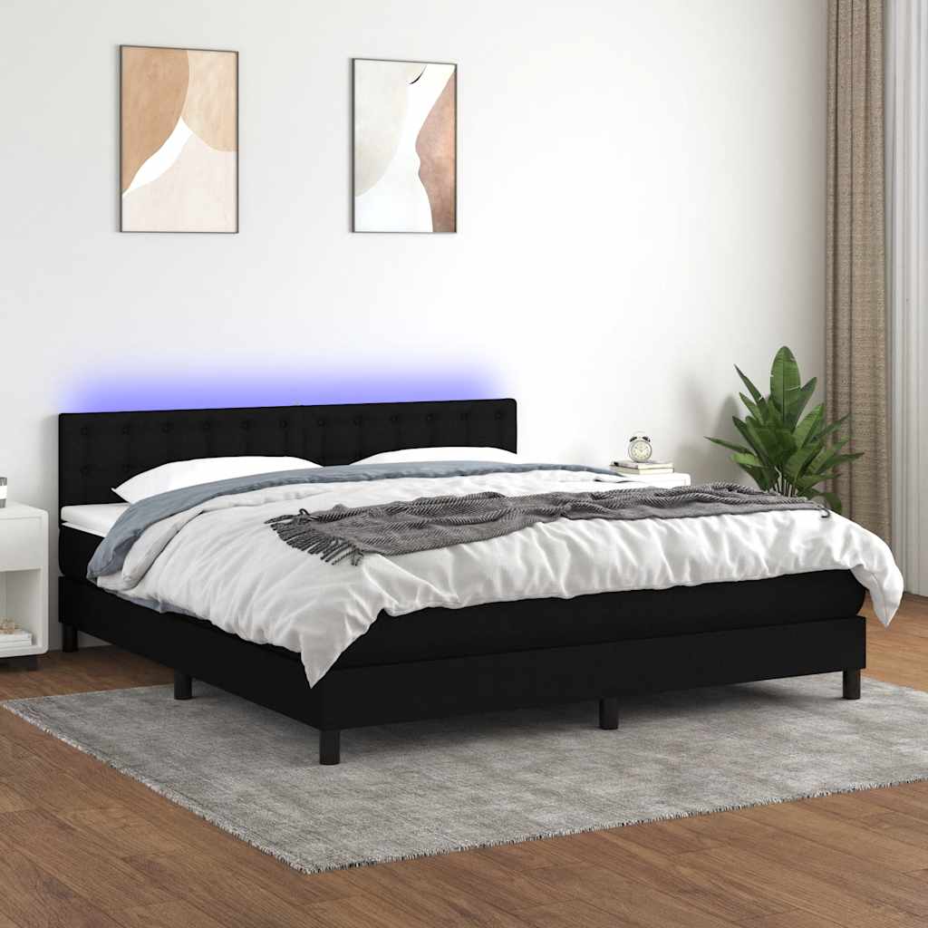 kontinentalseng med LED-lys 180x200 cm stof sort