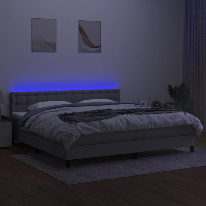 kontinentalseng med LED-lys 200x200 cm stof lysegrå