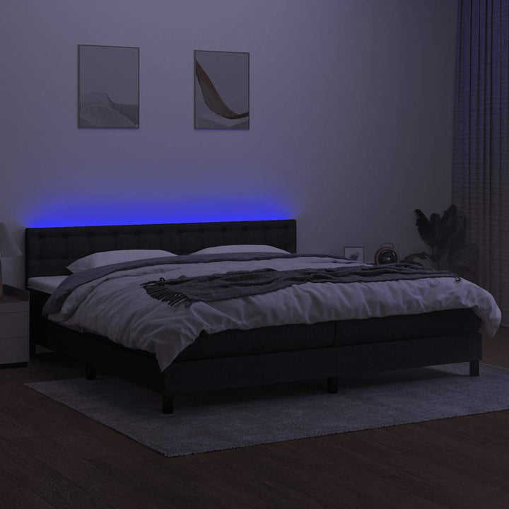 kontinentalseng med LED-lys 200x200 cm stof sort