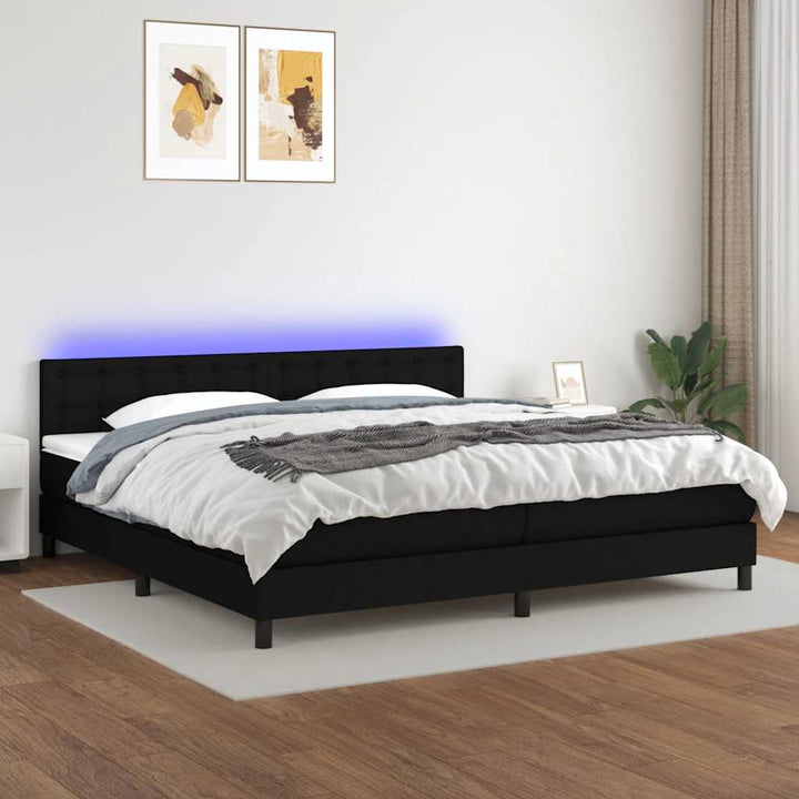 kontinentalseng med LED-lys 200x200 cm stof sort