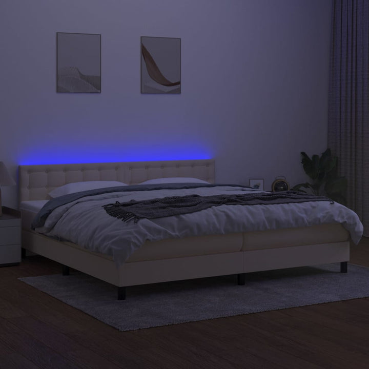 kontinentalseng med LED-lys 200x200 cm stof cremefarvet