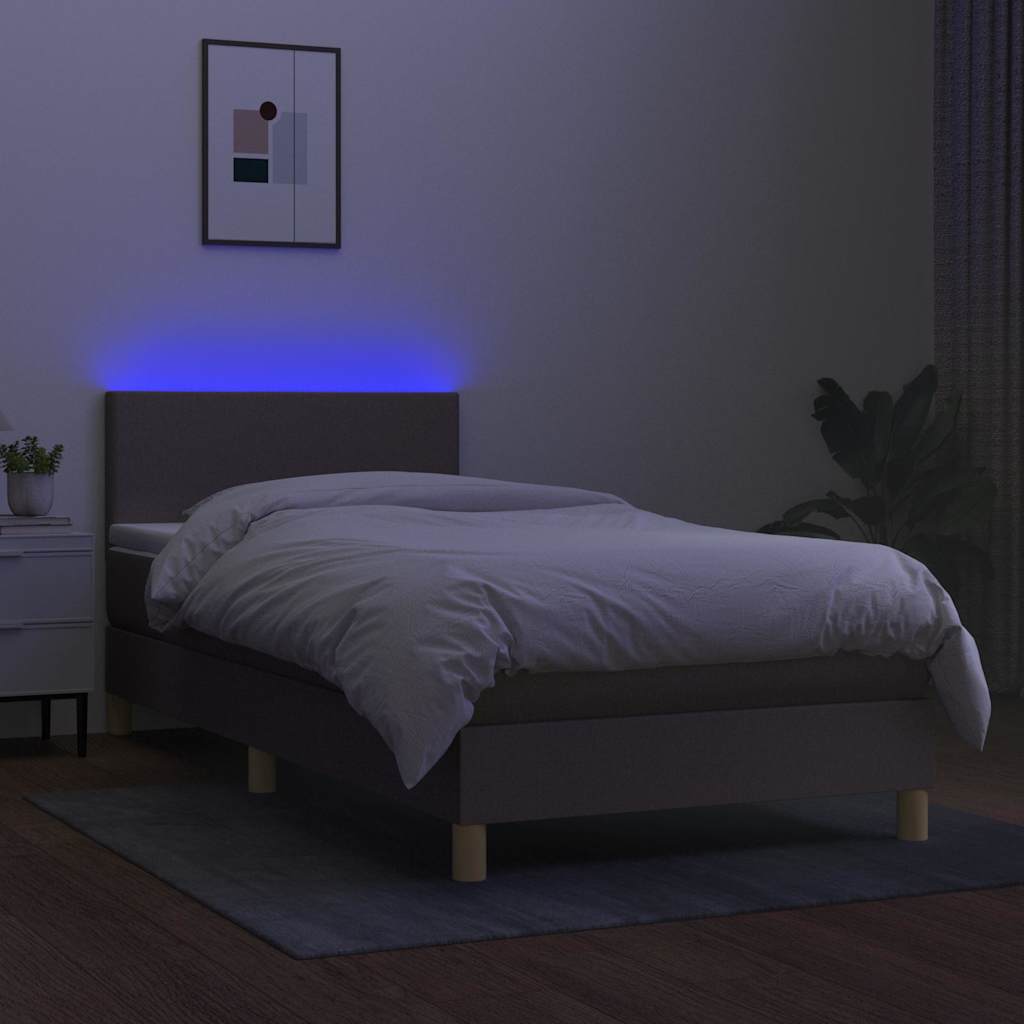 kontinentalseng med LED-lys 80x200 cm stof gråbrun
