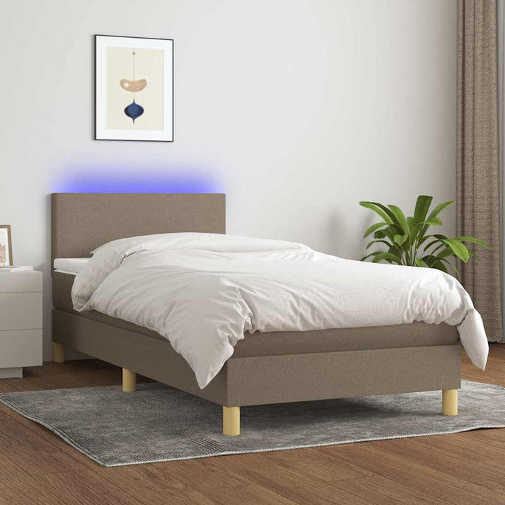 kontinentalseng med LED-lys 80x200 cm stof gråbrun