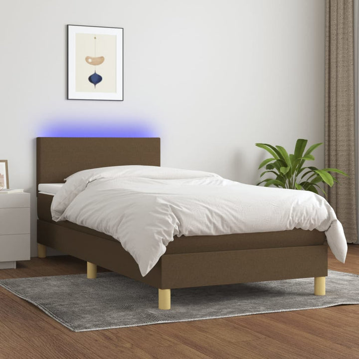kontinentalseng med LED-lys 90x190 cm stof mørkebrun
