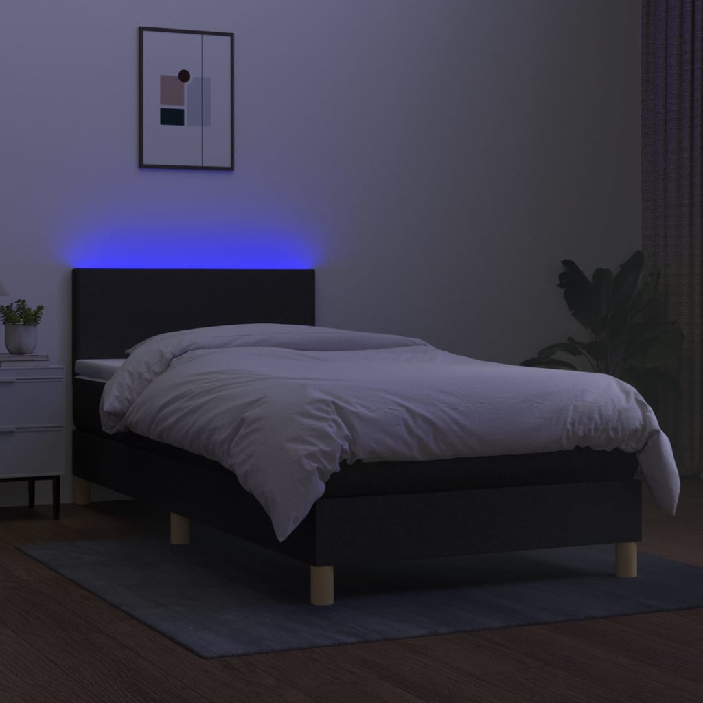 kontinentalseng med LED-lys 90x200 cm stof sort