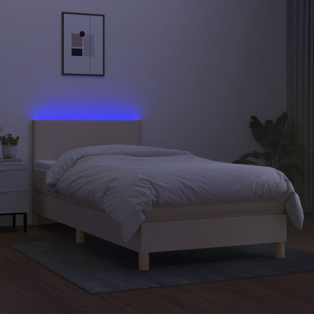 kontinentalseng med LED-lys 90x200 cm stof cremefarvet