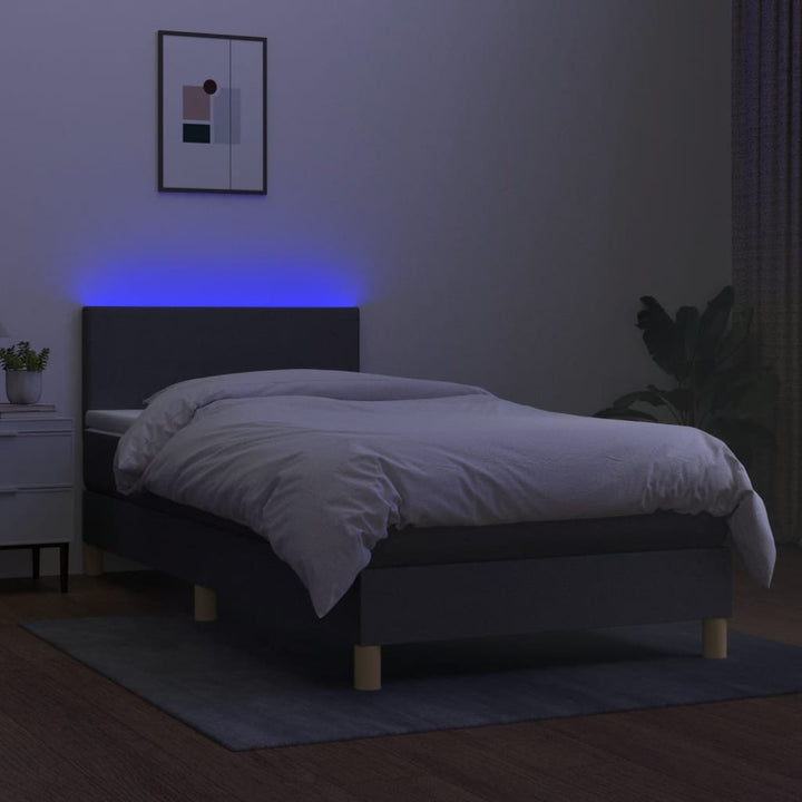 kontinentalseng med LED-lys 100x200 cm stof mørkegrå
