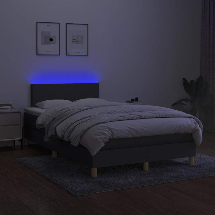 kontinentalseng med LED-lys 120x200 cm stof mørkegrå