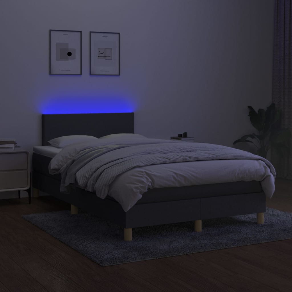 kontinentalseng med LED-lys 120x200 cm stof mørkegrå