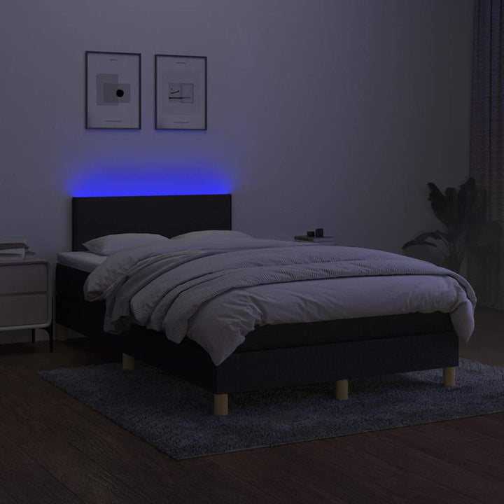 kontinentalseng med LED-lys 120x200 cm stof sort