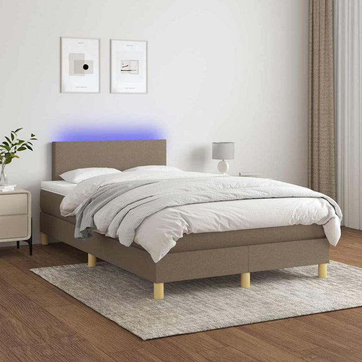 kontinentalseng med LED-lys 120x200 cm stof gråbrun