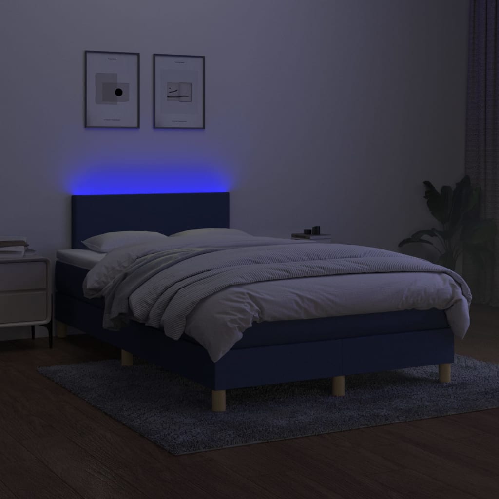 kontinentalseng med LED-lys 120x200 cm stof blå