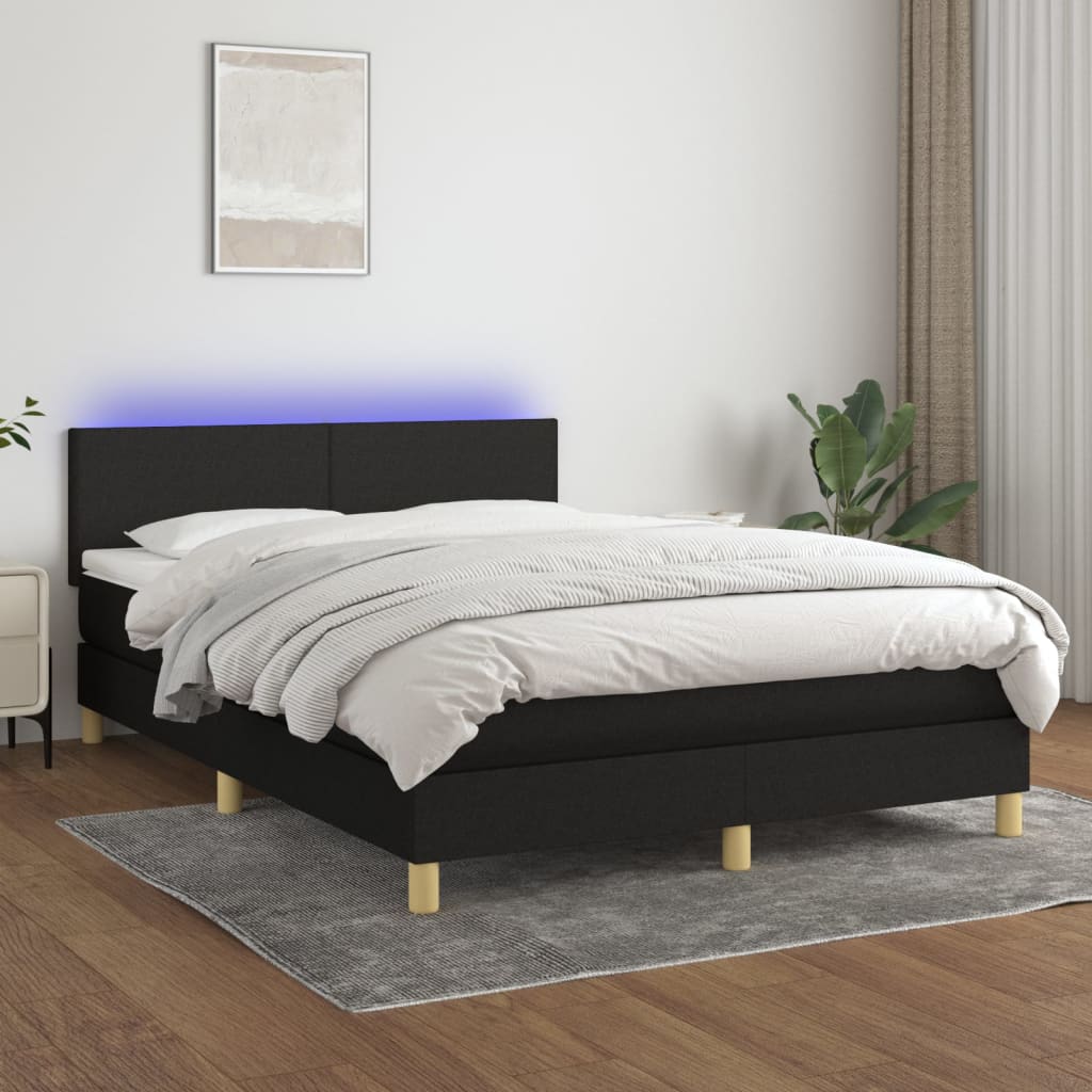 kontinentalseng med LED-lys 140x190 cm stof sort