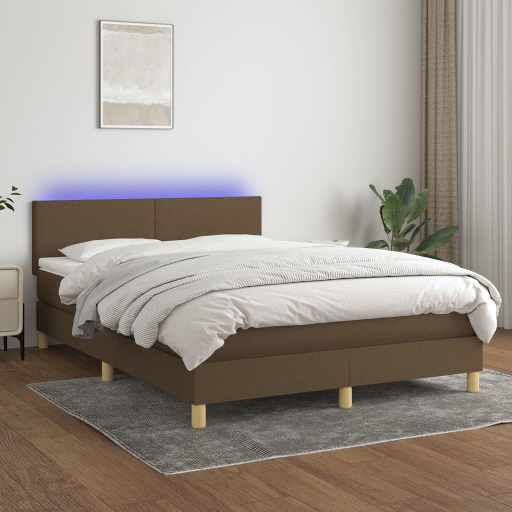 kontinentalseng med LED-lys 140x190 cm stof mørkebrun