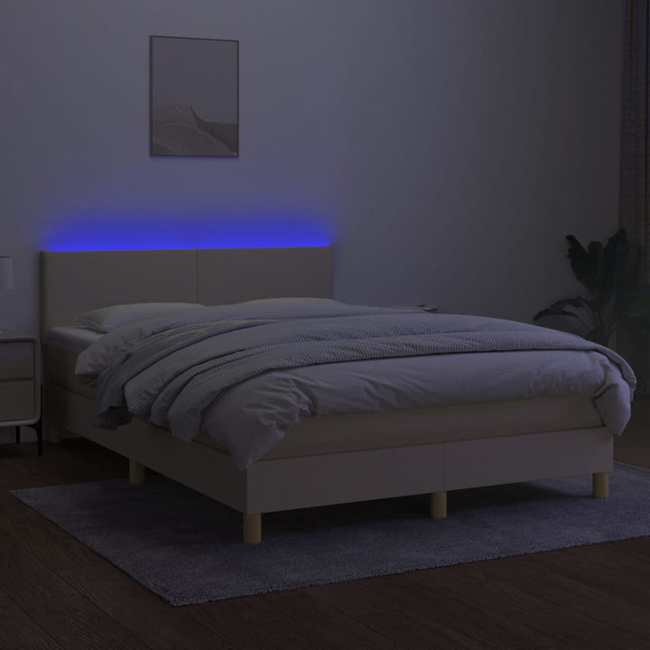 kontinentalseng med LED-lys 140x190 cm stof cremefarvet